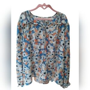 Joie Peasant Chiffon Boho Floral Top Long Sleeve Blouse